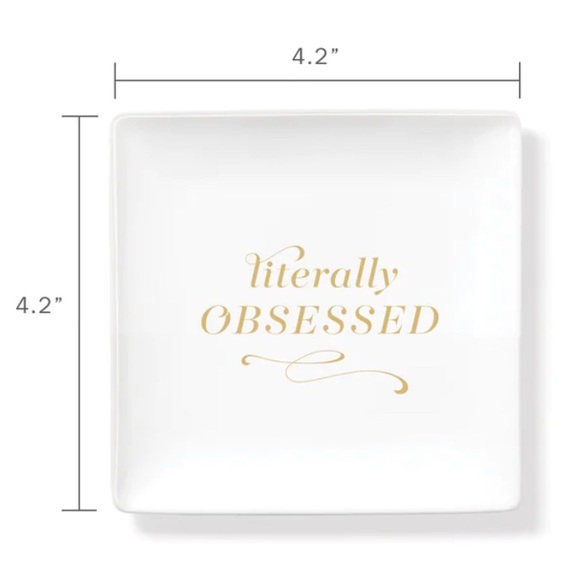 Valentine! “literally OBSESSED” gold metallic lettering on wht ceramic tray-NWT - Picture 2 of 7
